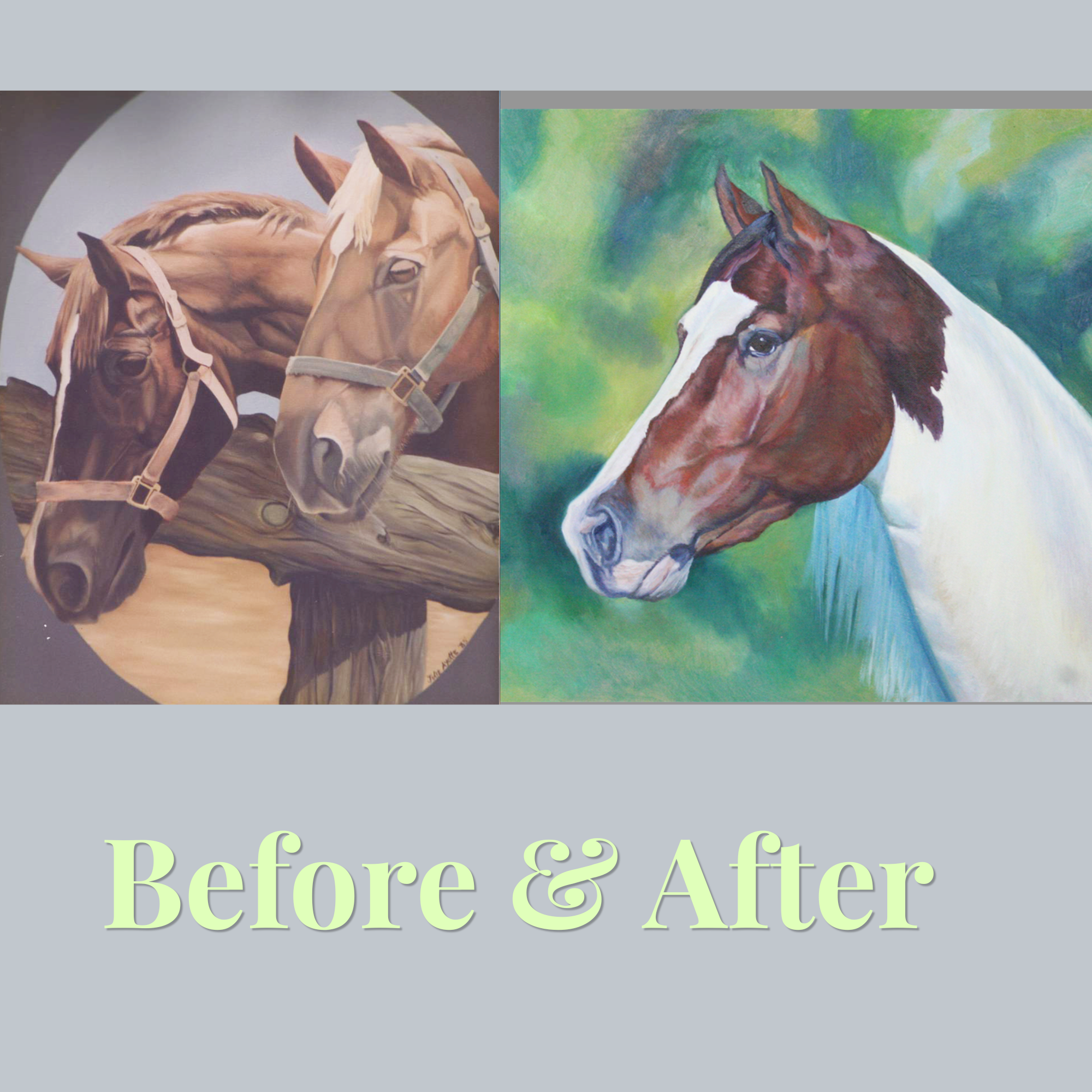Before and After Painting of Horses