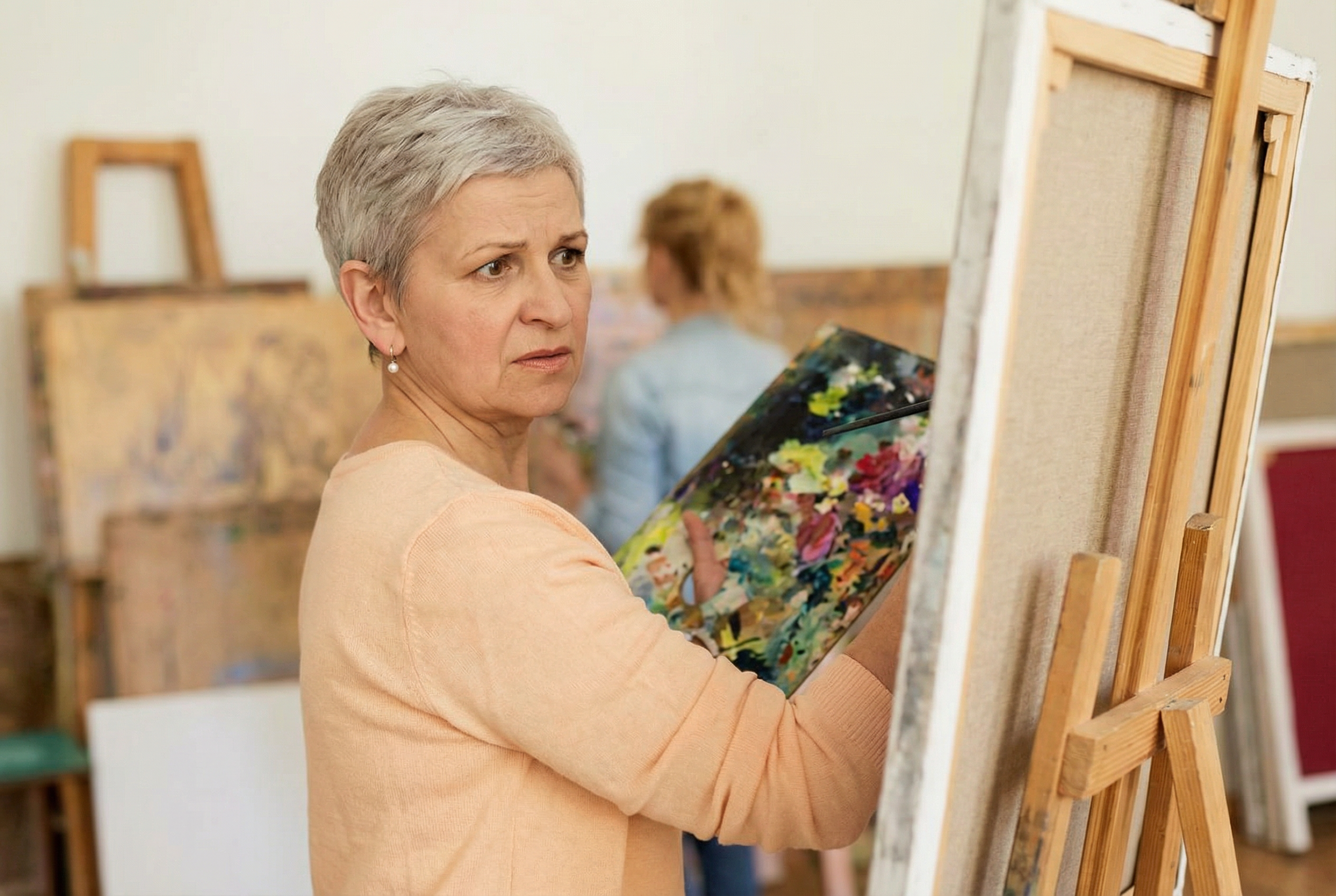 60 year Old woman painting
